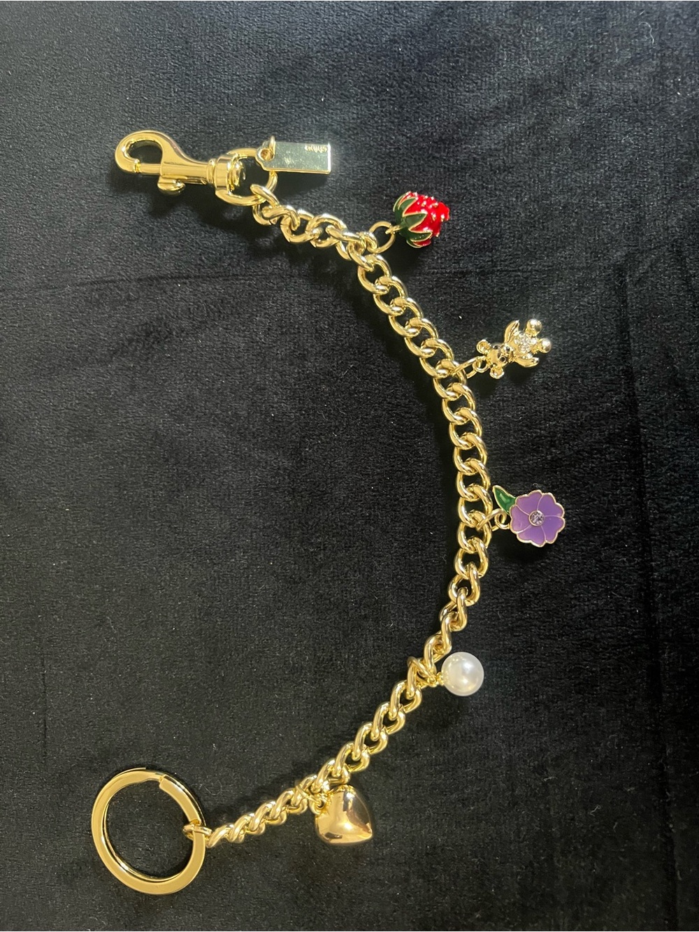 Unbranded Gold Charm Bag Chain with Strawberry, Bear, Flower & Pearl Charms